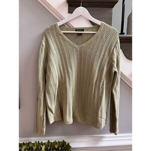 Eddie Bauer Green V-Neck Cotton Sweater sz L
